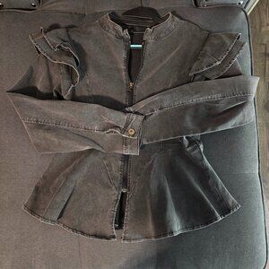 Denim peplum long sleeve top